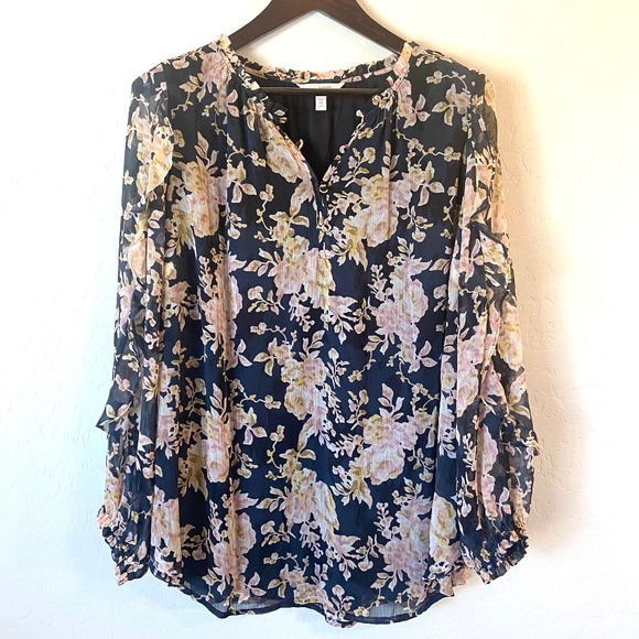 Lauren Conrad Fairy Plus 1X Floral Chiffon Peasant Blouse Sheer Sleeve Romantic - Picture 1 of 10
